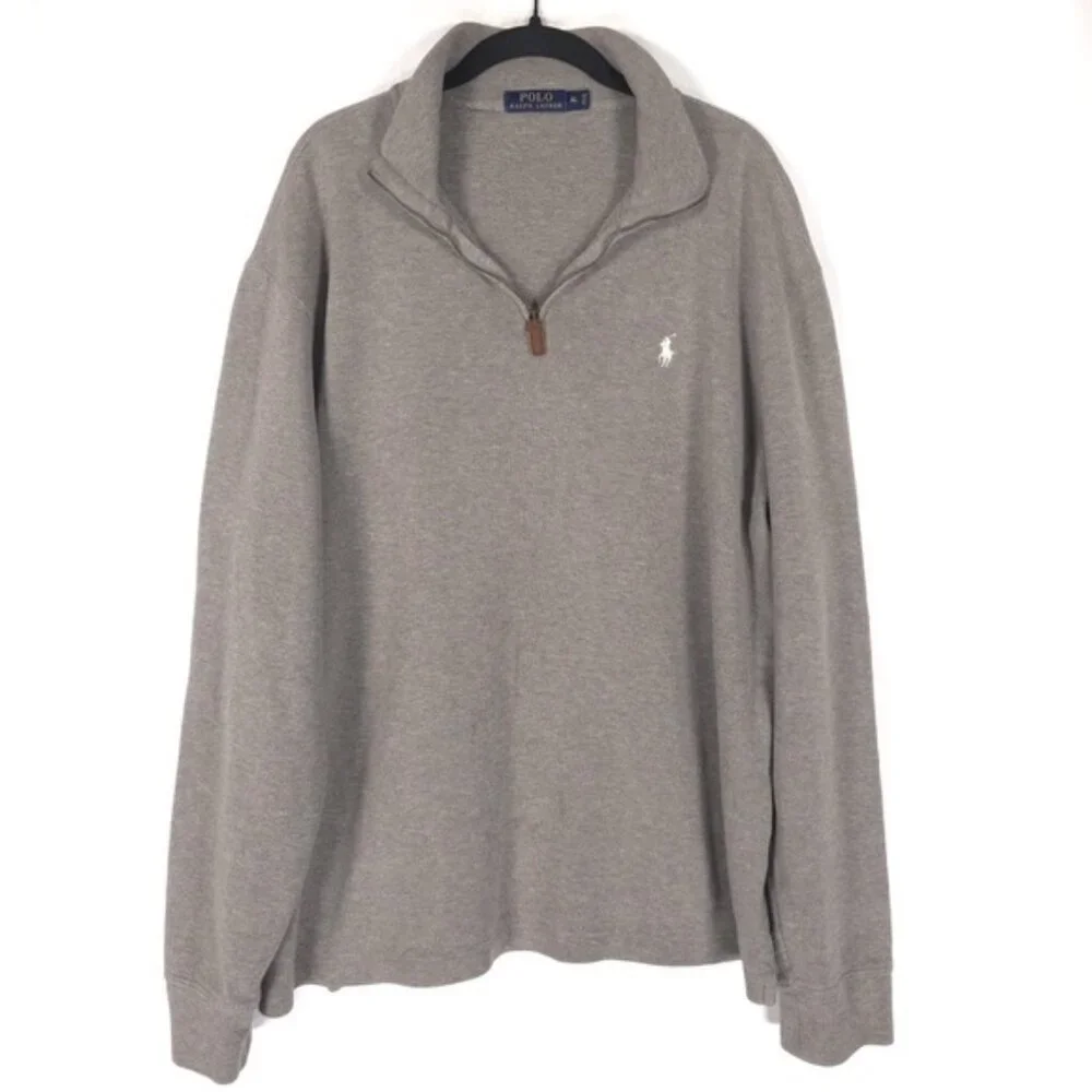 POLO RALPH LAUREN Men’s 1/4 Zip Pullover Sweater Gray‎ 100% Cotton Size XL